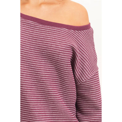 Hallie Striped Off The Shoulder Sweatshirt