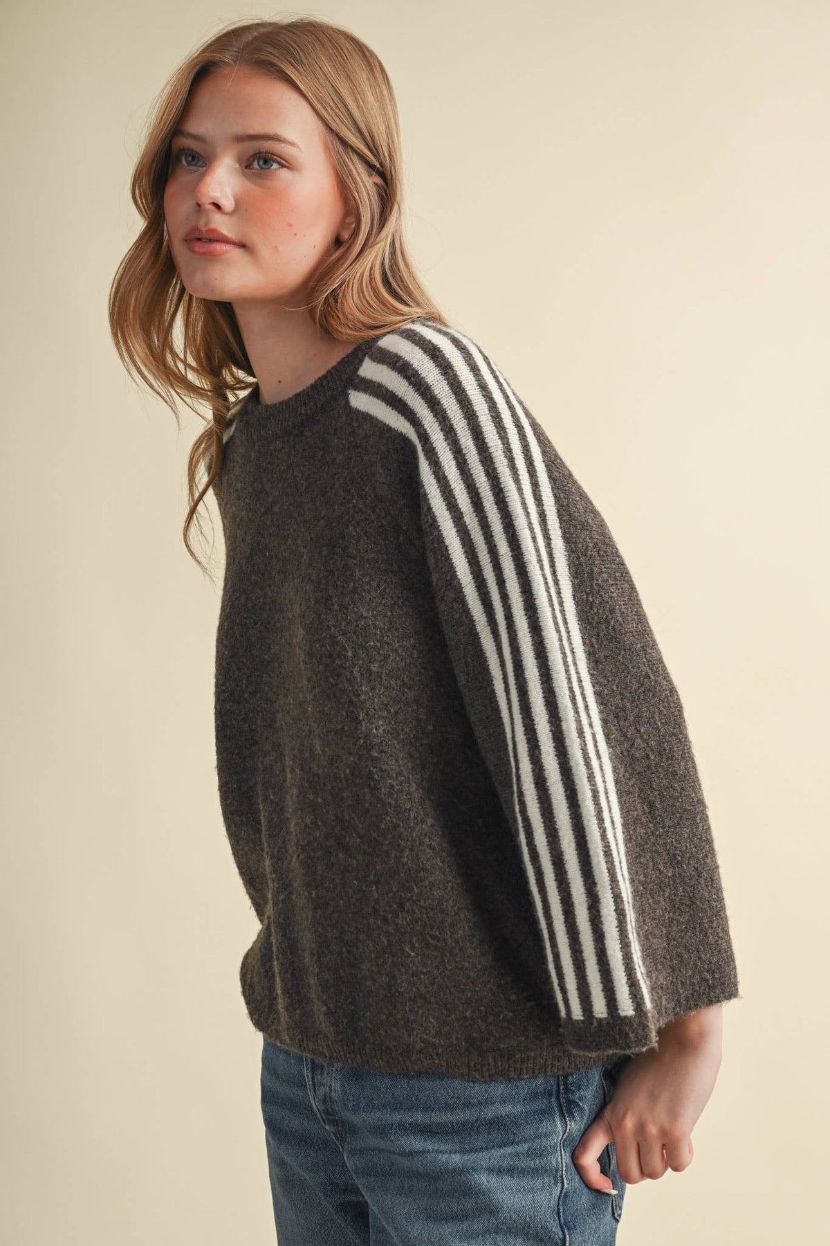 Aemi Striped 3/4 Sleeve Sweater