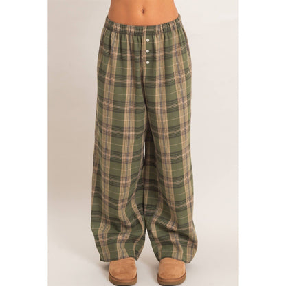 Kenzi Plaid Wide-Leg Pants