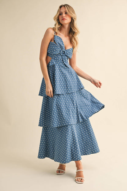 Ditsy Denim Floral Tiered Maxi Dress