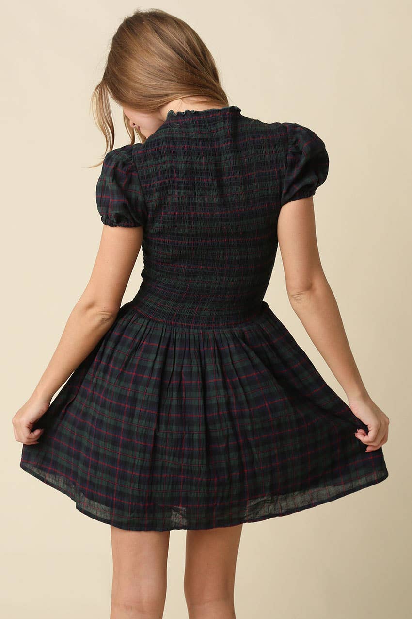 Rowan Plaid Smocked Mini Dress