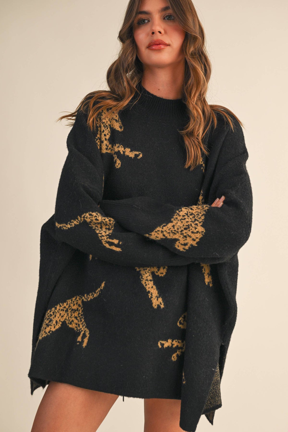 Hanna Cheetah Mockneck Sweater