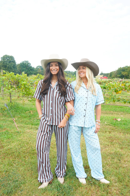 Chocolate & Baby Blue Stripes | Pajama Set