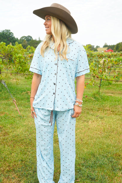 Blue & Brown Polka Dot |  Pajama Set