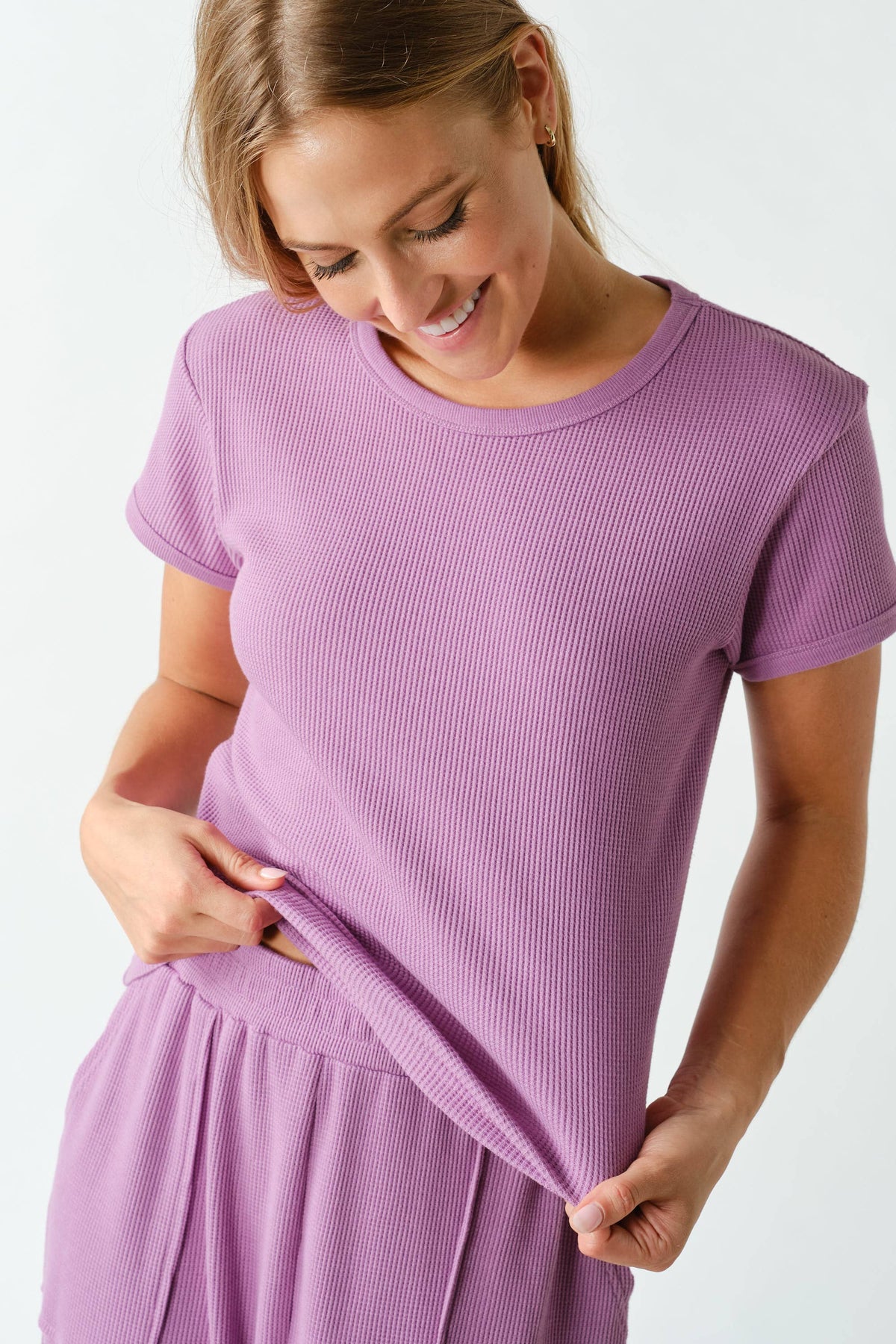 Kadi Waffle-Knit Short-Sleeve Tee