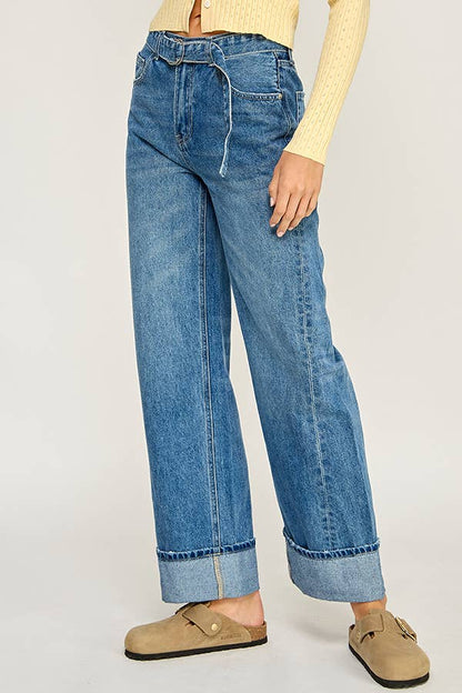 Wren Belted Cuffed Wide Leg Jeans