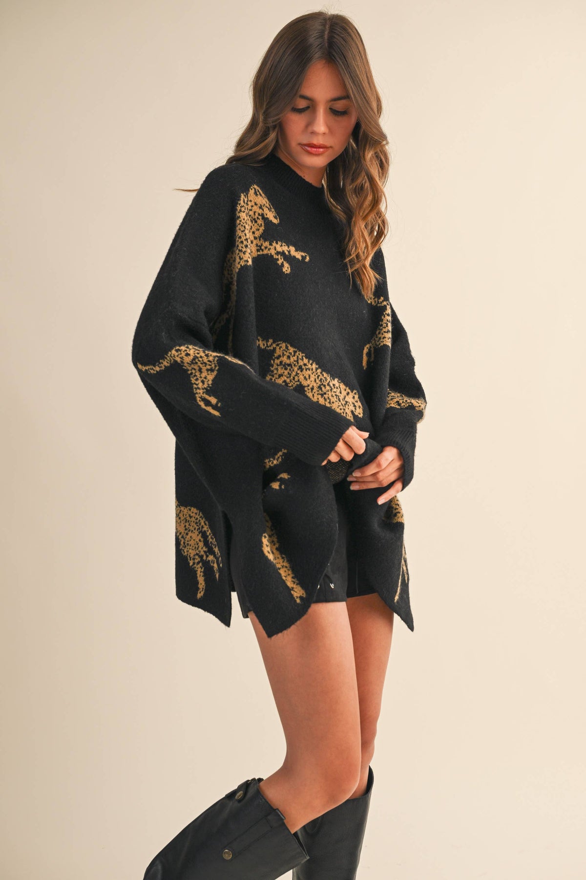 Hanna Cheetah Mockneck Sweater