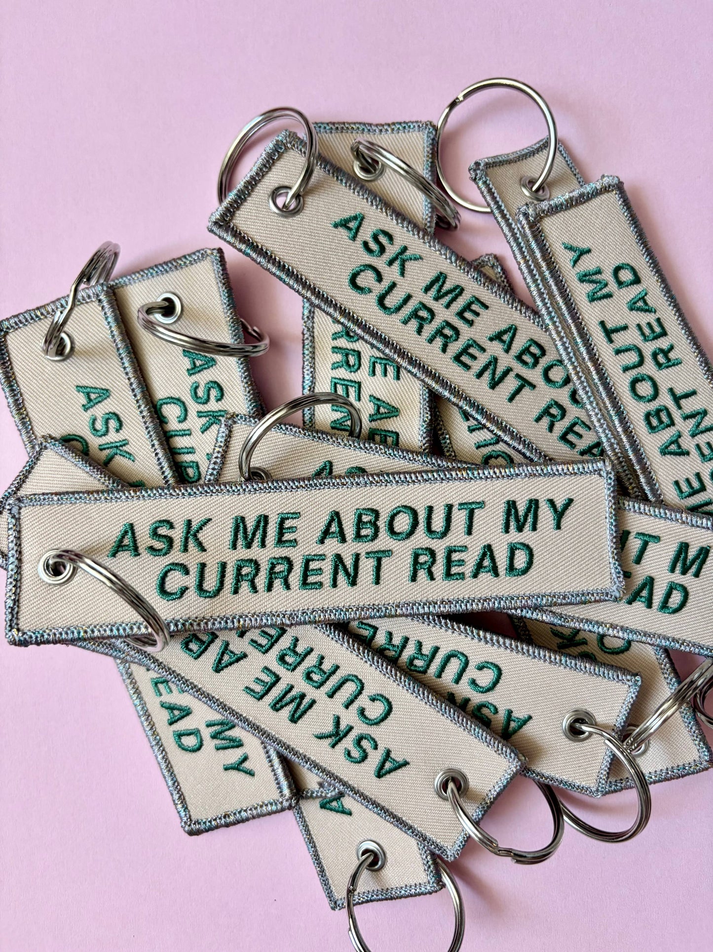 Ask Me About My Current Read Keychain