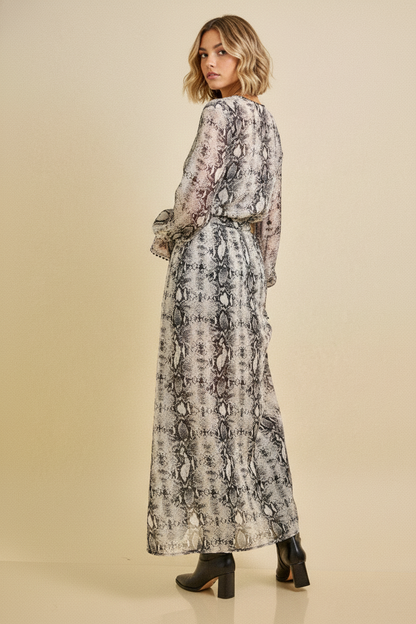 Caroline Snake Print Maxi Dress with Scarf