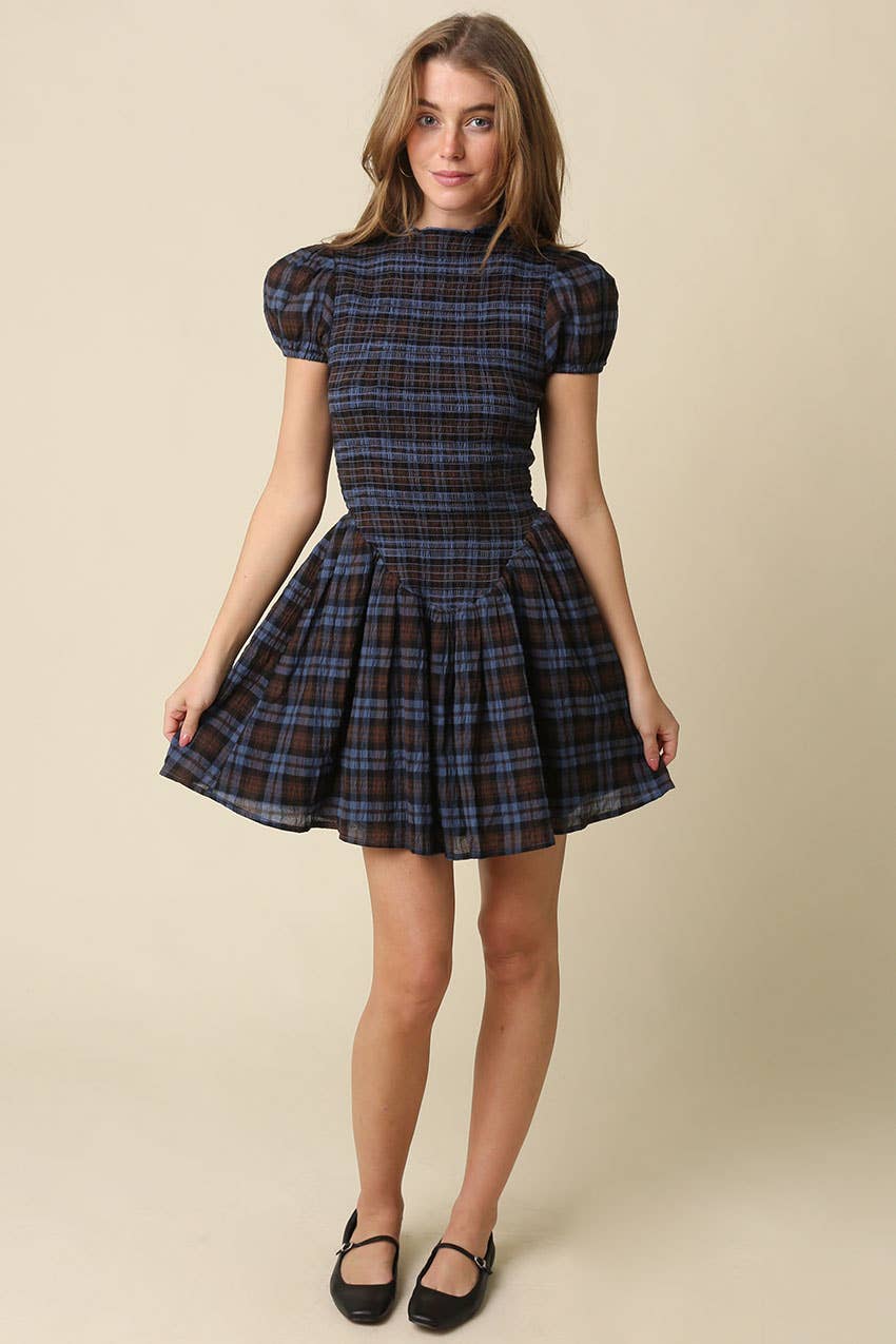 Rowan Plaid Smocked Mini Dress