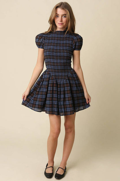 Rowan Plaid Smocked Mini Dress