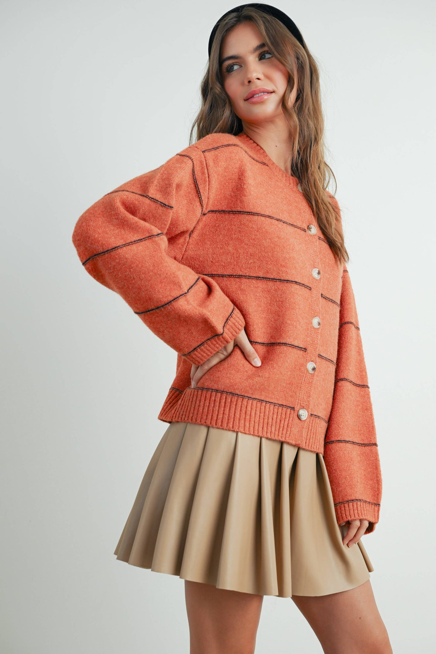 Lola Button Front Striped Cardigan