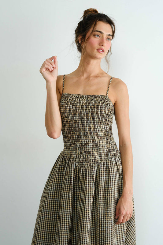 Phoebe Gingham Smocked  Midi Dress