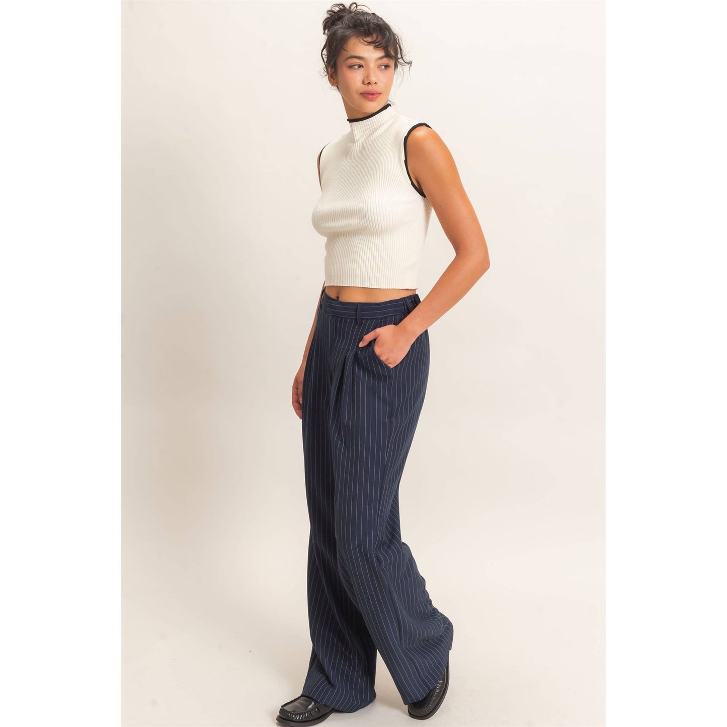 Tate Pinstripe Wide-Leg Trousers
