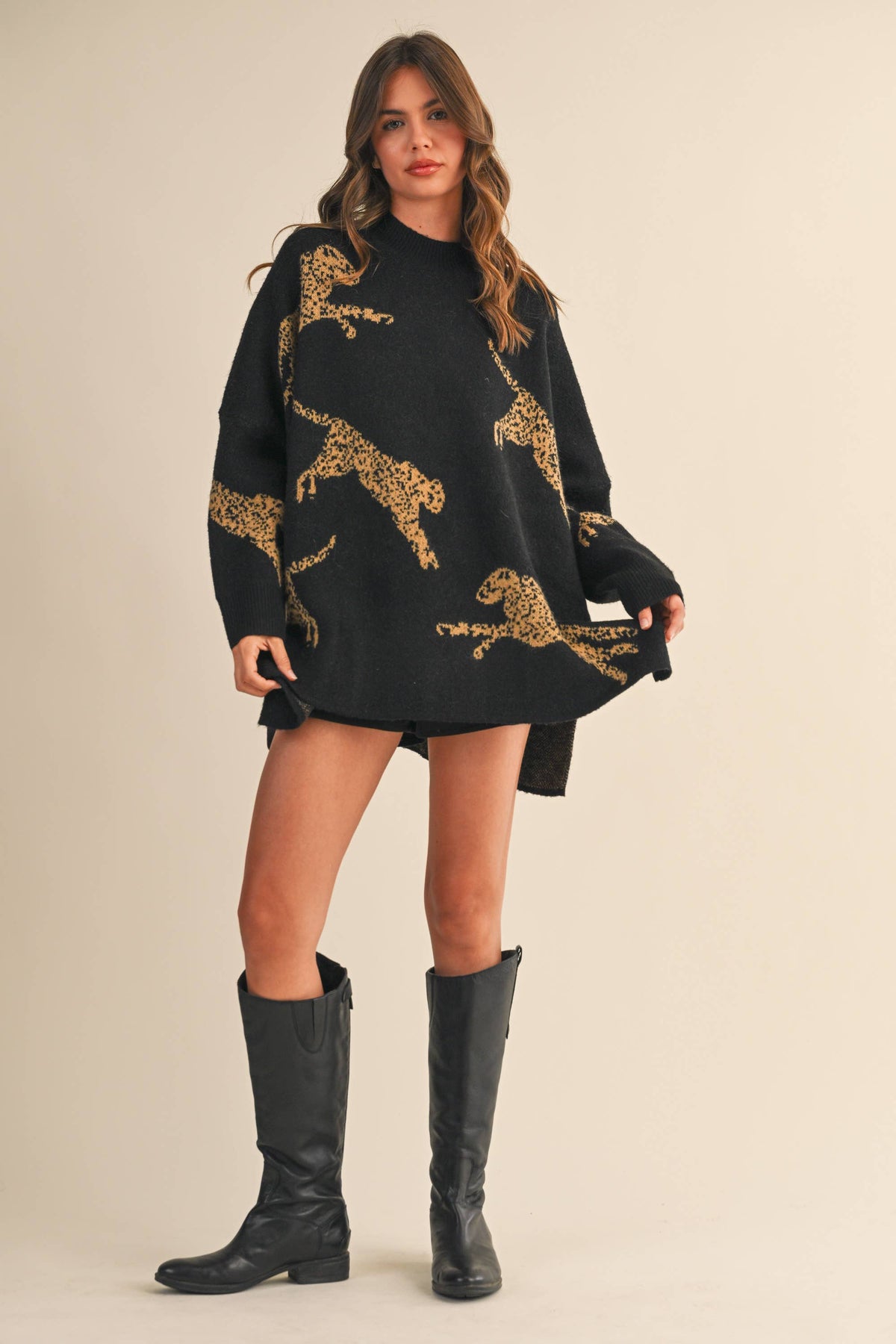 Hanna Cheetah Mockneck Sweater