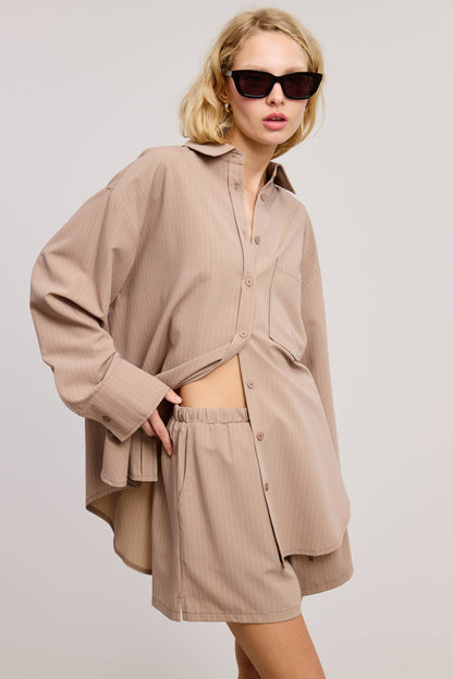 Gia Pinstripe Button Down Shirt and Shorts Set