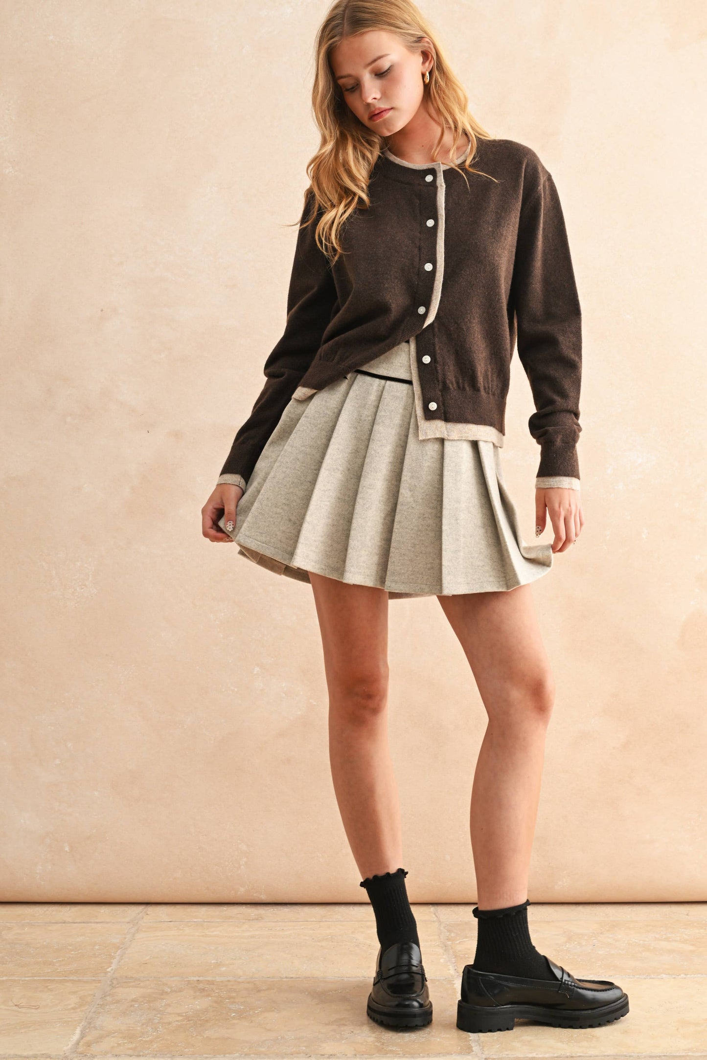 Mattie Pleated Skirt with Velvet Trim