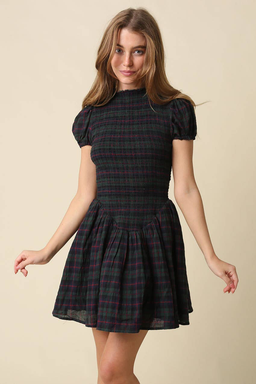 Rowan Plaid Smocked Mini Dress