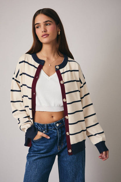 Whit Stripe Color Block Sweater
