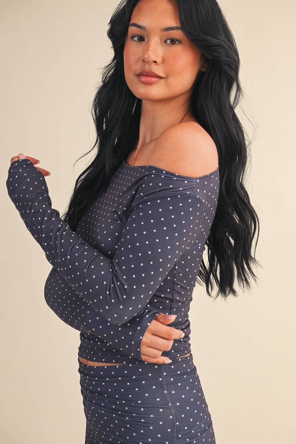Mable Polka Dot Print Off The Shoulder Top