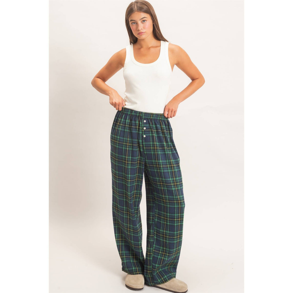 Kenzi Plaid Wide-Leg Pants