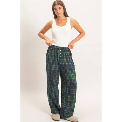 Kenzi Plaid Wide-Leg Pants