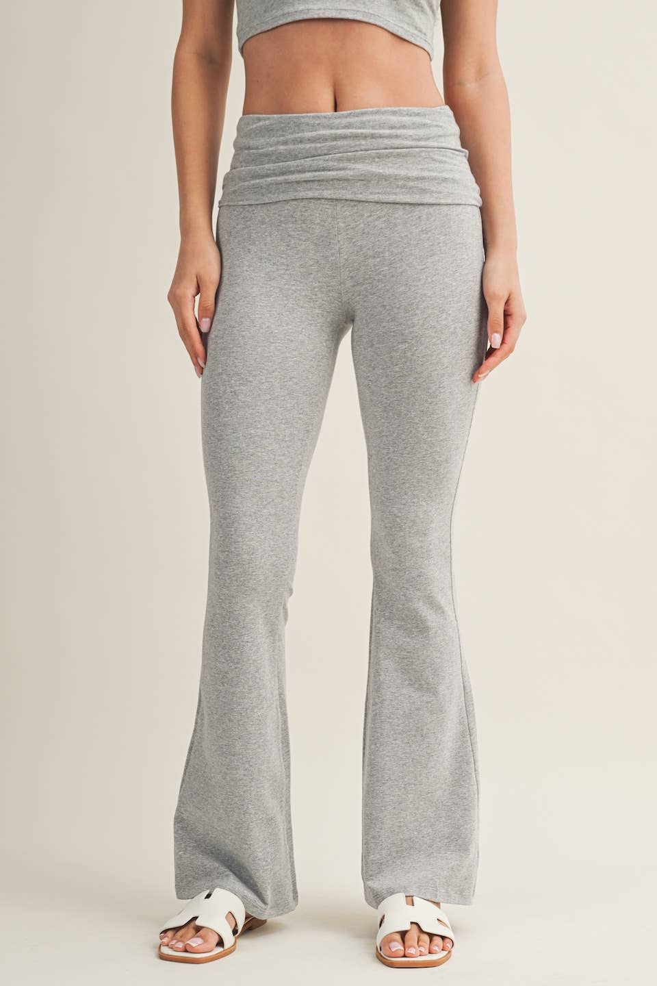 Sara Soft Heathered Knit Foldover Flare Pants