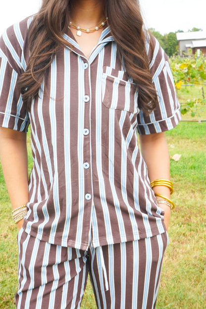 Chocolate & Baby Blue Stripes | Pajama Set