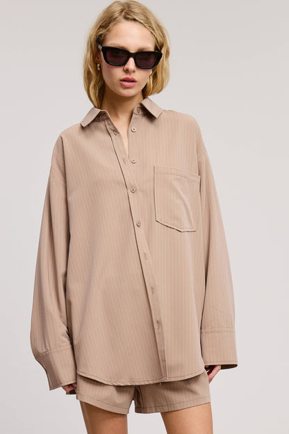 Gia Pinstripe Button Down Shirt and Shorts Set
