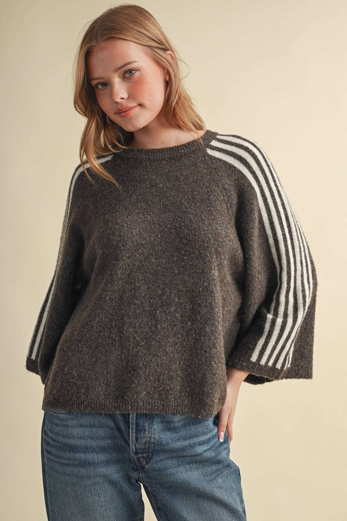 Aemi Striped 3/4 Sleeve Sweater