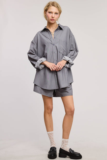 Gia Pinstripe Button Down Shirt and Shorts Set