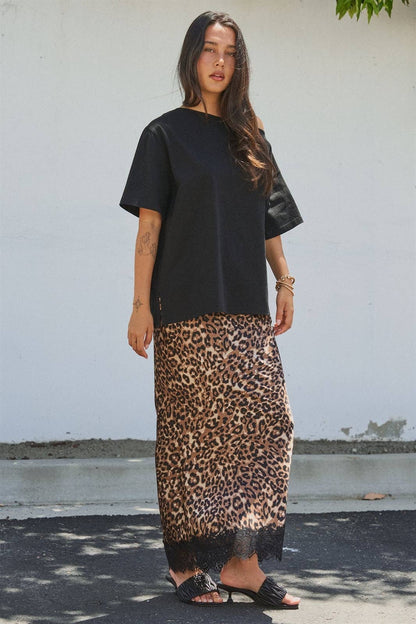 Bri Leopard Print Satin Maxi Skirt
