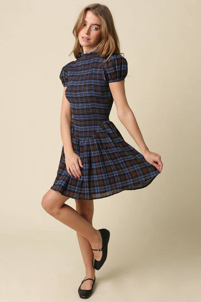 Rowan Plaid Smocked Mini Dress