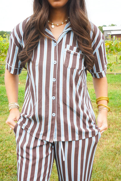Chocolate & Baby Blue Stripes | Pajama Set