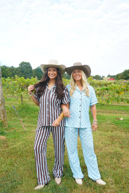 Chocolate & Baby Blue Stripes | Pajama Set
