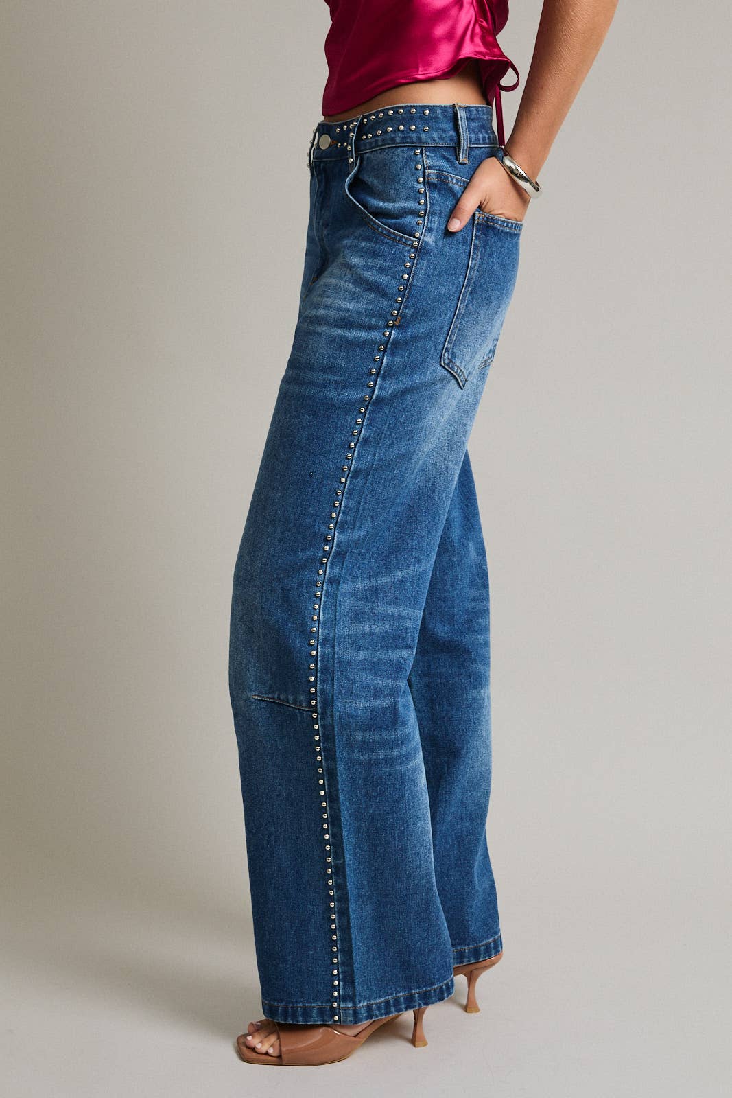 Gia Mid Rise Studded Jean