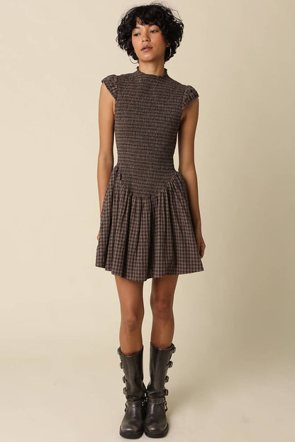 Angela Plaid Smocked Mini Dress