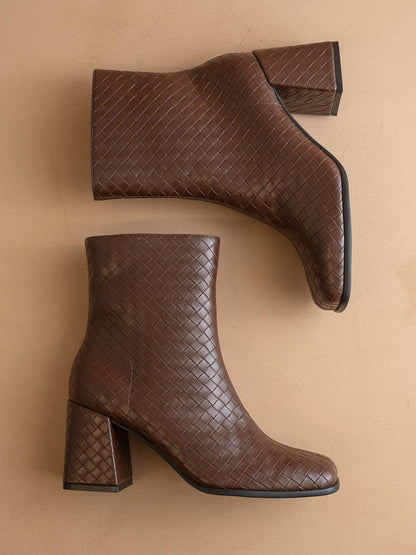 The Demi | Coffee Woven Block Heel Ankle Boot