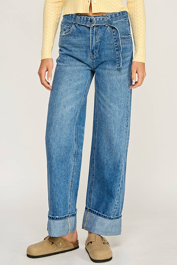 Wren Belted Cuffed Wide Leg Jeans