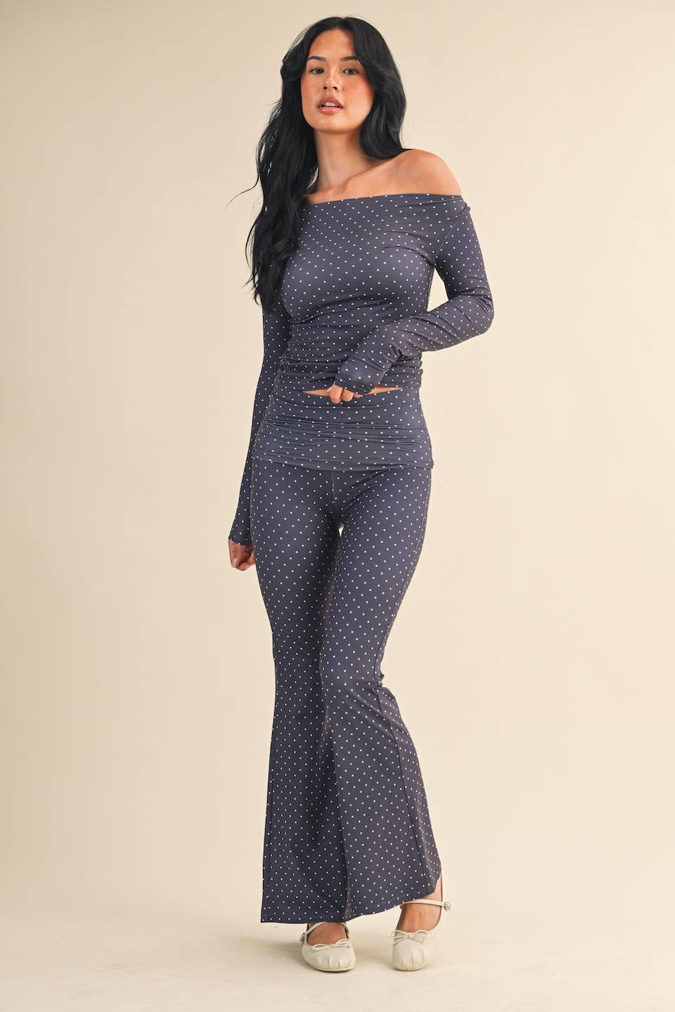 Mable Polka Dot Print Off The Shoulder Top