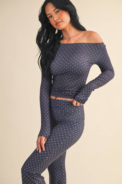 Mable Polka Dot Print Off The Shoulder Top