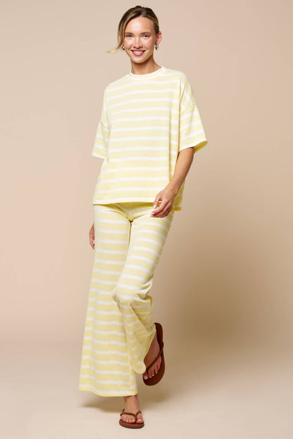 Lemon Striped High-Waisted Flare Pants