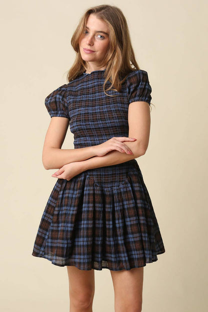 Rowan Plaid Smocked Mini Dress