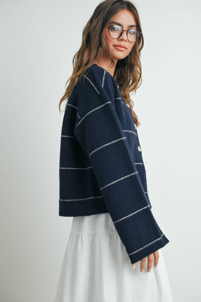 Lola Button Front Striped Cardigan