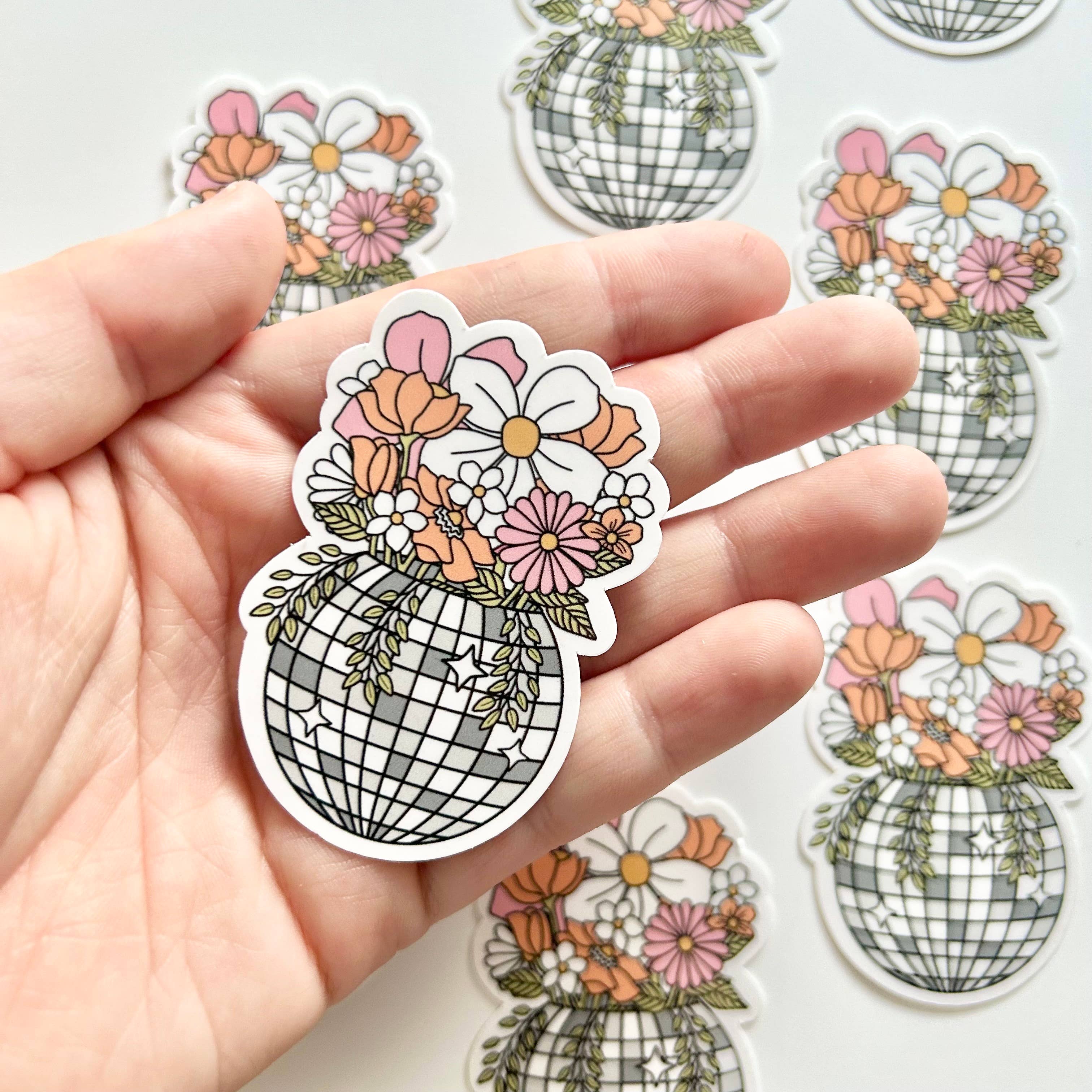 Groovy Disco Ball Flowers Sticker